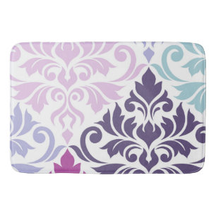 Alfombrilla De Baño Flourish Damask Art I Purples Pinks Blues White