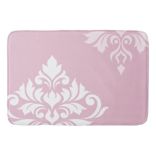Alfombrilla De Baño Flourish Damask Art II Rosa y Blanco