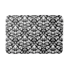 Alfombrilla De Baño Flourish Damask Gran patrón blanco en negro