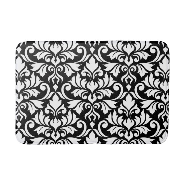 Alfombrilla De Baño Flourish Damask Lg Pattern blanco sobre negro (Anverso)