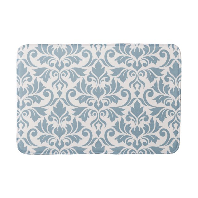 Alfombrilla De Baño Flourish Damask Lg Pattern Blue en crema (Anverso)