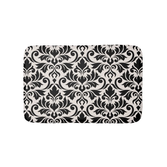 Alfombrilla De Baño Flourish Damask Pattern Black on Cream (Anverso)