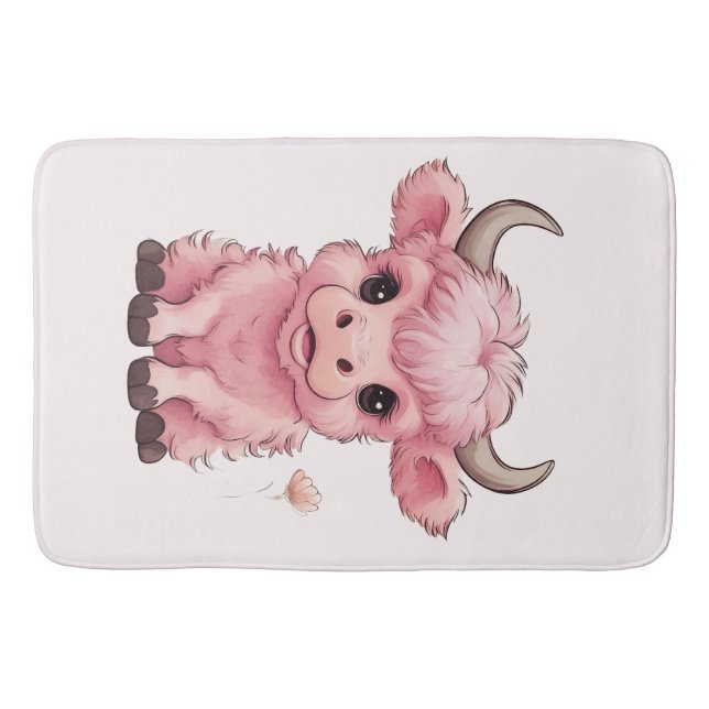 Alfombrilla De Baño Fluffy Pink Highlands Scottish Cow (Anverso)