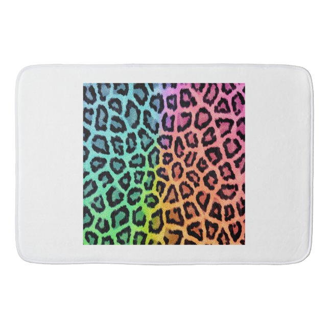 Alfombrilla De Baño fondo arcoíris leopardo (Anverso)