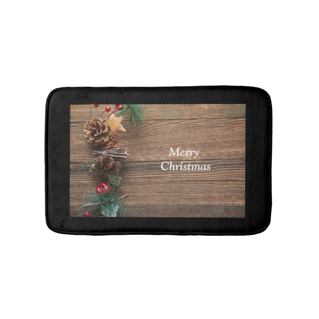 Alfombrilla De Baño fondo de madera con conos de pino (Anverso)