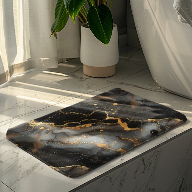 Alfombrilla De Baño Fondo de mármol negro y dorado de lujo (Subido por el creador)