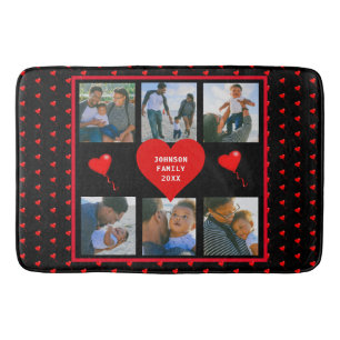 Alfombrilla De Baño Fondo negro del corazón de la familia Collage de f