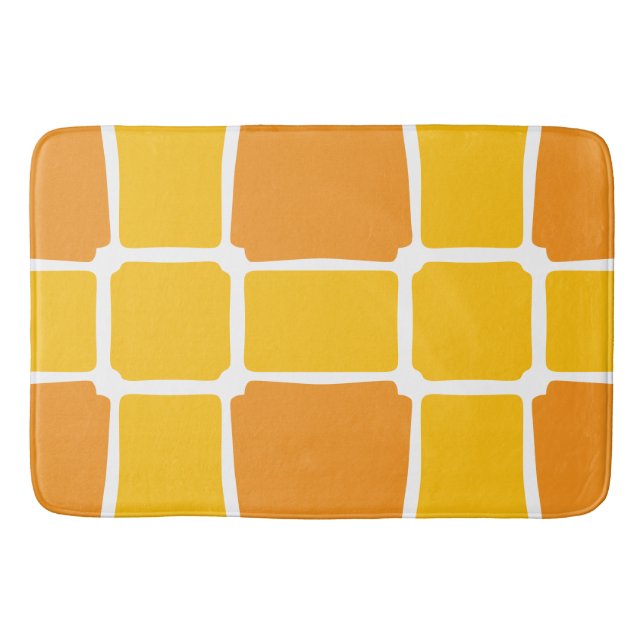 Alfombrilla De Baño Formas amarillas naranja Cuadrados Negrita asimétr (Anverso)