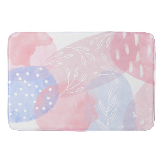 Alfombrilla De Baño Formas de acuarela de resumen azul y Rubor Delicad (Anverso)