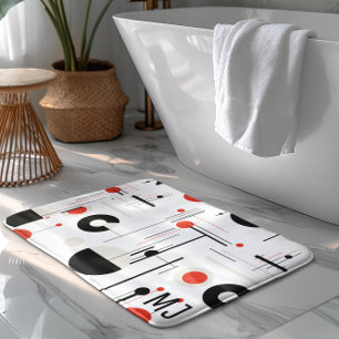 Alfombrilla De Baño Formas geométricas de baudios negros rojos sobre b