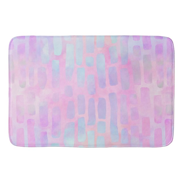 Alfombrilla De Baño Formas rectangulares azules en fondo rosado (Anverso)