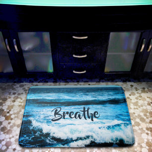 Alfombrilla De Baño Foto de "Breathe" Hawaii de ondas turquesas en el