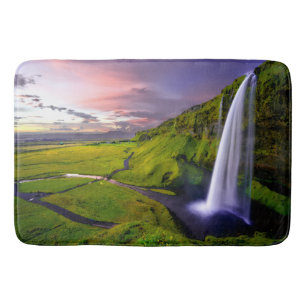 Alfombrilla De Baño Foto de la cascada islandesa verde naturaleza