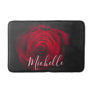 Alfombrilla De Baño Fotografía de la cosecha de rosa rojo monograma pe