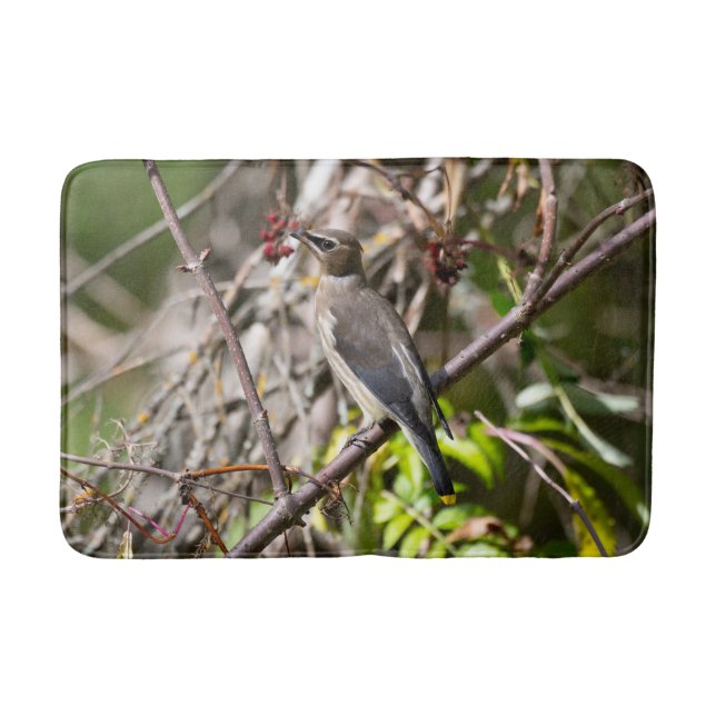Alfombrilla De Baño Fotografía de pájaro, Waxwing bohemio (Anverso)