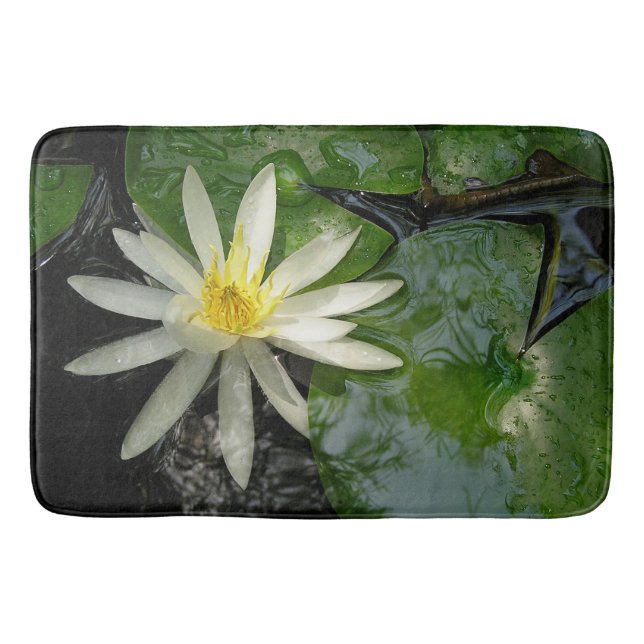 Alfombrilla De Baño Fotografía de Water Lily White y Green (Anverso)