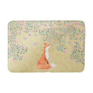 Alfombrilla De Baño Fox con las mariposas y las flores rosadas