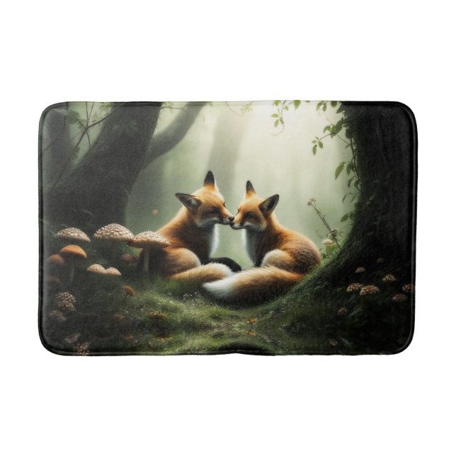 Alfombrilla De Baño Fox Cuddle en un bosque polvoriento (Anverso)