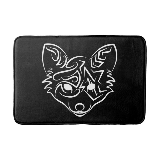 Alfombrilla De Baño Fox tribal negra y blanca (Anverso)