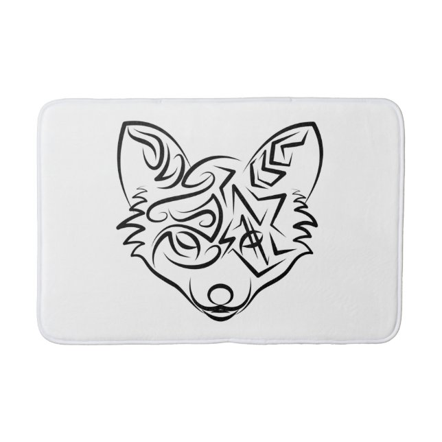 Alfombrilla De Baño Fox tribal negra y blanca (Anverso)