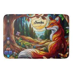 Alfombrilla De Baño Fox y Sol Rojos y Bosque