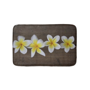 Alfombrilla De Baño Frangipanis Plumeria en madera rústica