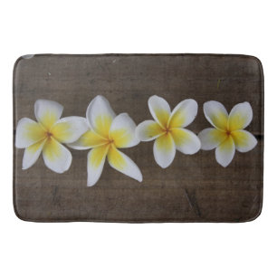 Alfombrilla De Baño Frangipanis Plumeria sobre Madera Rústica