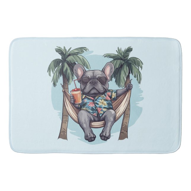 Alfombrilla De Baño French Bulldog In Hawaiian Top (Anverso)