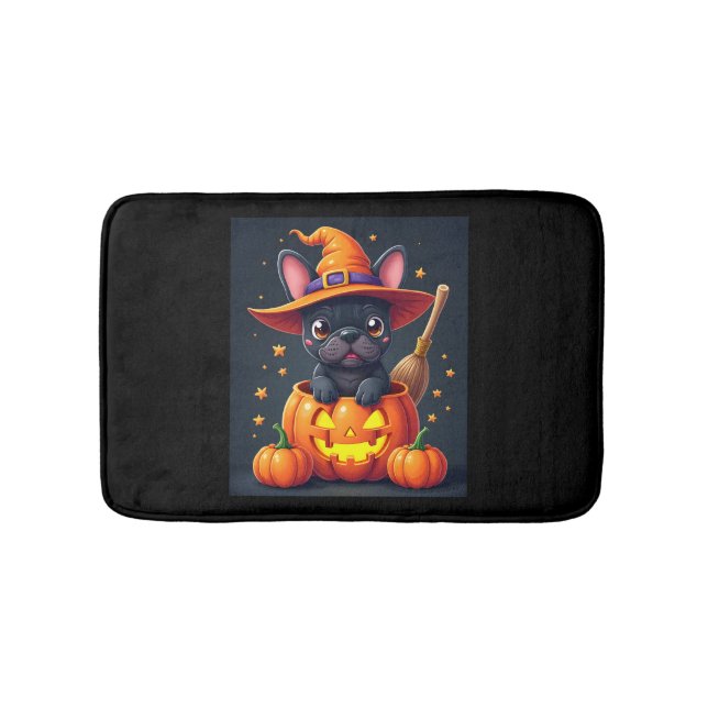 Alfombrilla De Baño French Bulldog Witch Pumpkin Halloween Mens Womens (Anverso)