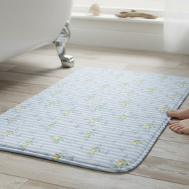 Alfombrilla De Baño French Country Lemon  Blue Stripe Bow Pattern