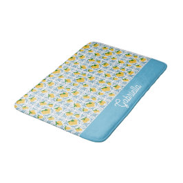 Alfombrilla De Baño French Country Lemon Blue Tile Pattern