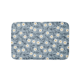 Alfombrilla De Baño French Navy Blue Modern Farmhouse Daisy Pattern