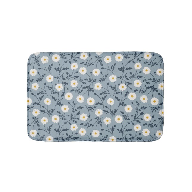 Alfombrilla De Baño French Navy Blue Modern Farmhouse Daisy Pattern (Anverso)