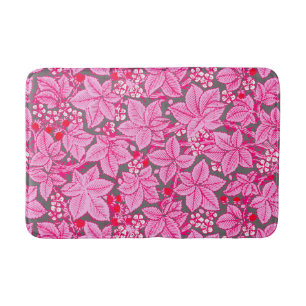 Alfombrilla De Baño Fresas y hojas de estilo Art Nouveau, rosa y gris