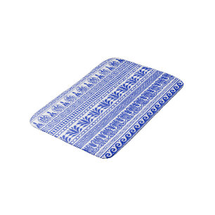 Alfombrilla De Baño Fret griego, patrón mediterráneo, azul