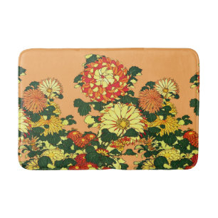 Alfombrilla De Baño Frontera de flores japonesa, Naranja mandarín y or