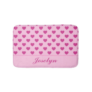 Alfombrilla De Baño Fuchsia Pink Heart Pattern Nombre manuscrito y2k