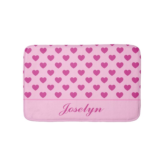 Alfombrilla De Baño Fuchsia Pink Heart Pattern Nombre manuscrito y2k (Anverso)