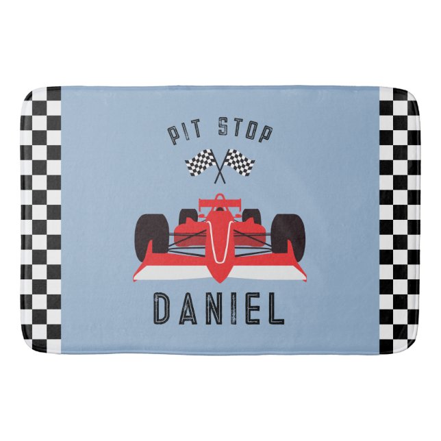 Alfombrilla De Baño Fun Blue Kids Red Racing Car (Anverso)