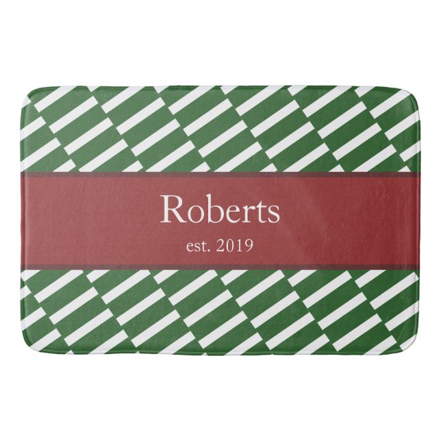 Alfombrilla De Baño Funky Green Pattern Family Name and Year Modern (Anverso)