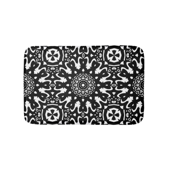 Alfombrilla De Baño Funky Mandala Black+White Pattern Bath Mat (Anverso)