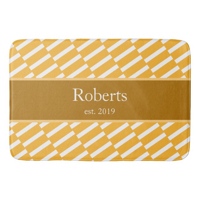 Alfombrilla De Baño Funky Yellow Pattern Family Name and Year Modern (Anverso)