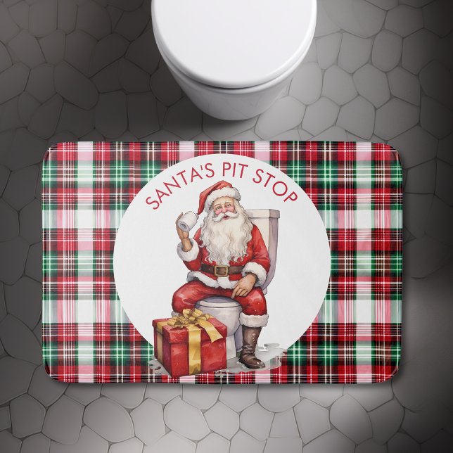 Alfombrilla De Baño Funny Personalizado Santa Claus Toilet cita a Navi (Funny Christmas Toilet Humor Quote Santas Pit Stop sitting on loo bathroom holiday decor red green )