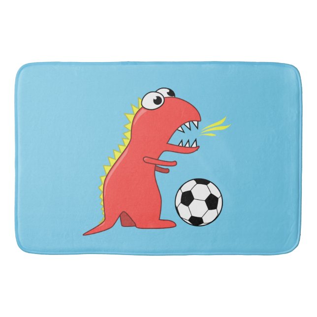 Alfombrilla De Baño Fútbol divertido azul del dinosaurio del dibujo (Anverso)