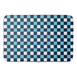 Alfombrilla De Baño Garabatos Náuticos – Cuadros Mini Turquesa y Azul