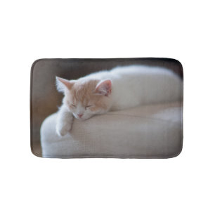 Alfombrilla De Baño Gatito beige y blanco cansado