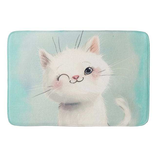 Alfombrilla De Baño Gatito blanco lindo (Anverso)