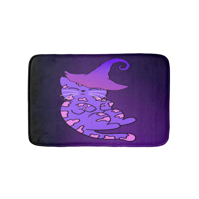 Alfombrilla De Baño Gatito morado con Gorra de brujas (Anverso)