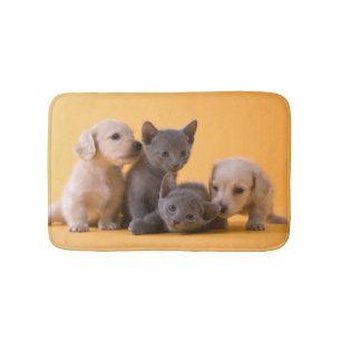 Alfombrilla De Baño Gatitos y perritos azules rusos del Dachshund