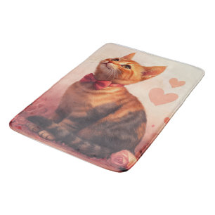 Alfombrilla De Baño Gato Abisinio con Rosas - Día de San Valentín